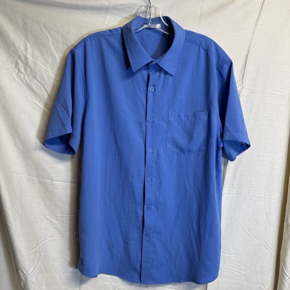 Coofandy Men's Button Up Blue Short Sleeve Medium Front Pocket
